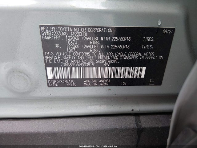 2021 Toyota Rav4 Hybrid Xle Premium მანქანა იყიდება აუქციონზე, vin: JTMB6RFV4MD038151, აუქციონის ნომერი: 46049258