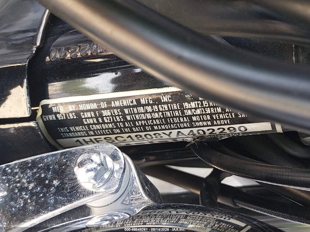 Продаж на аукціоні авто 2000 Honda Vt1100 C, vin: 1HFSC1808YA402290, номер лоту: 46049261