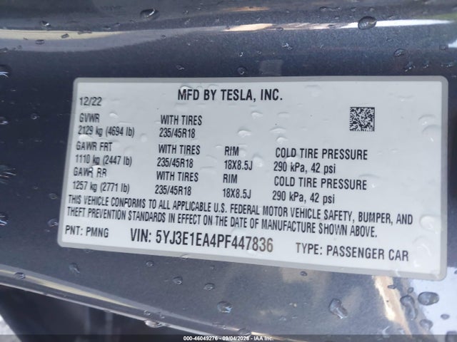 Aukcja sprzedaży 2023 Tesla Model 3 Rear-wheel Drive, vin: 5YJ3E1EA4PF447836, numer aukcji: 46049276