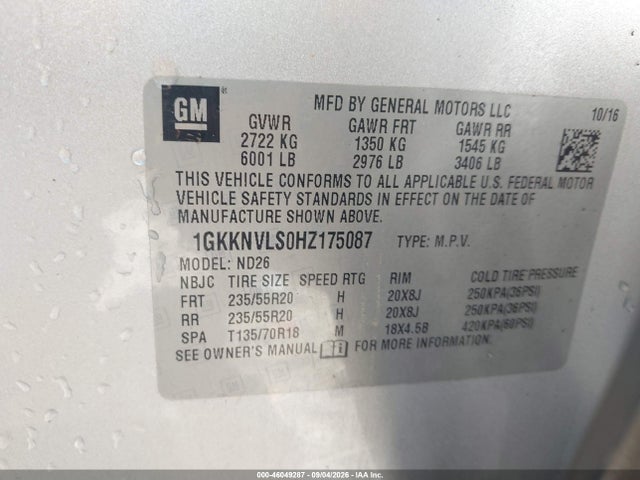 2017 Gmc Acadia Slt-1 მანქანა იყიდება აუქციონზე, vin: 1GKKNVLS0HZ175087, აუქციონის ნომერი: 46049287