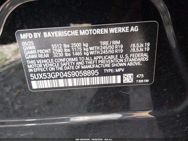 Aukcja sprzedaży 2025 Bmw X3 30 Xdrive, vin: 5UX53GP04S9058895, numer aukcji: 46049296