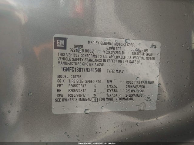 Aukcja sprzedaży 2007 Chevrolet Tahoe Lt, vin: 1GNFC13017R241548, numer aukcji: 46049312