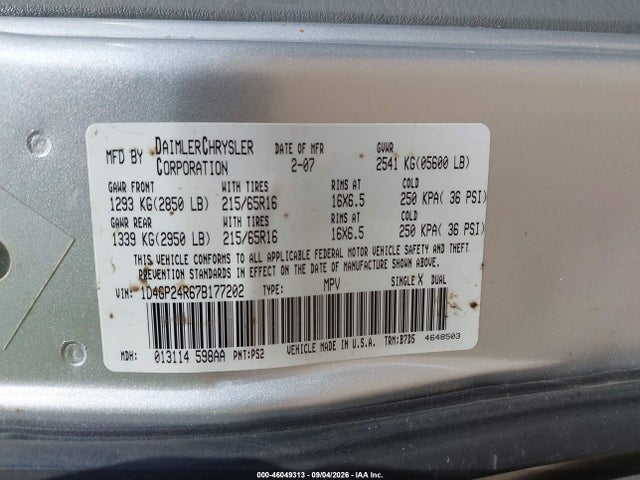 Aukcja sprzedaży 2007 Dodge Grand Caravan Se, vin: 1D4GP24R67B177202, numer aukcji: 46049313