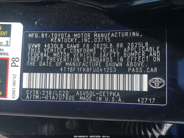 Продаж на аукціоні авто 2015 Toyota Camry Xse, vin: 4T1BF1FK8FU041253, номер лоту: 46049316