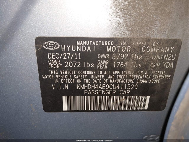 Продаж на аукціоні авто 2012 Hyundai Elantra Gls (ulsan Plant), vin: KMHDH4AE9CU411529, номер лоту: 46049317