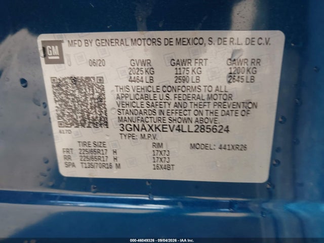 Продажа на аукционе авто 2020 Chevrolet Equinox Fwd Lt 1.5l Turbo, vin: 3GNAXKEV4LL285624, номер лота: 46049326