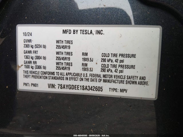 Продажа на аукционе авто 2025 Tesla Model Y Long Range Dual Motor All-wheel Drive, vin: 7SAYGDEE1SA342605, номер лота: 46049365