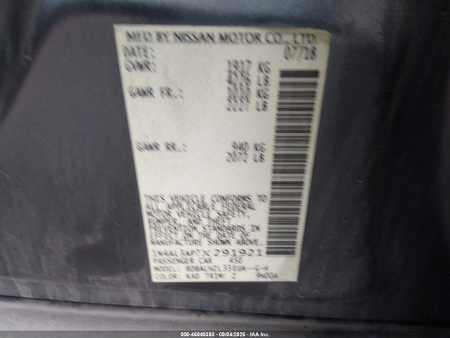 2018 Nissan Altima 2.5 Sr მანქანა იყიდება აუქციონზე, vin: 1N4AL3AP7JC291921, აუქციონის ნომერი: 46049380