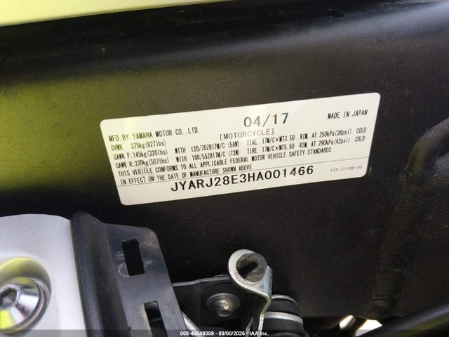 JYARJ28E3HA001466 Yamaha YZFR6
