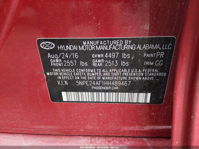 Продаж на аукціоні авто 2017 Hyundai Sonata, vin: 5NPE24AF1HH489467, номер лоту: 46049420