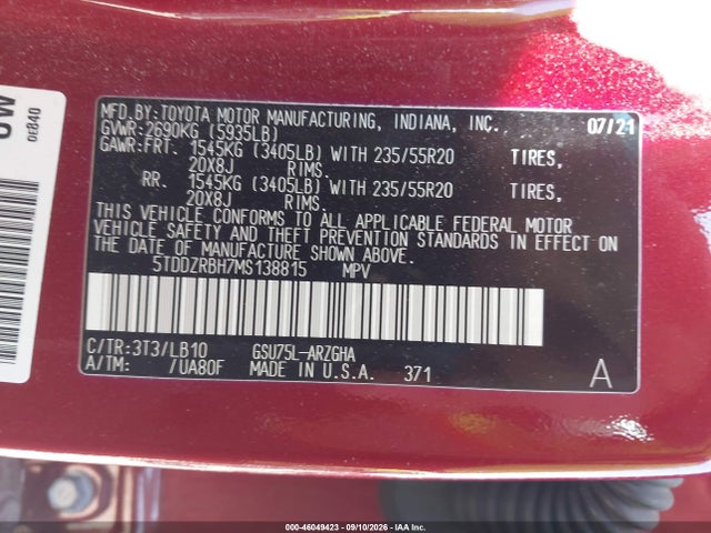 Toyota Highlander Limited 2021 5TDDZRBH7MS138815 Image 9