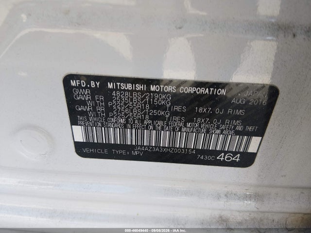 Продажа на аукционе авто 2017 Mitsubishi Outlander Sel, vin: JA4AZ3A3XHZ003154, номер лота: 46049440