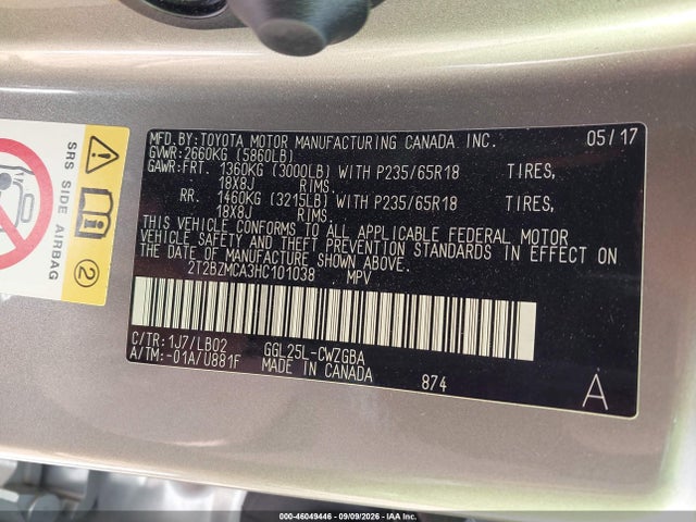 46049446 :رقم المزاد ، 2T2BZMCA3HC101038 vin ، 2017 Lexus Rx 350 مزاد بيع