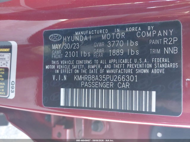 46049457 :رقم المزاد ، KMHRB8A35PU266301 vin ، 2023 Hyundai Venue Se مزاد بيع