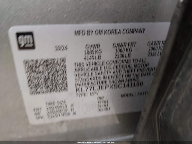 46049460 :رقم المزاد ، KL77LJEPXSC141190 vin ، 2025 Chevrolet Trax Fwd 2rs مزاد بيع