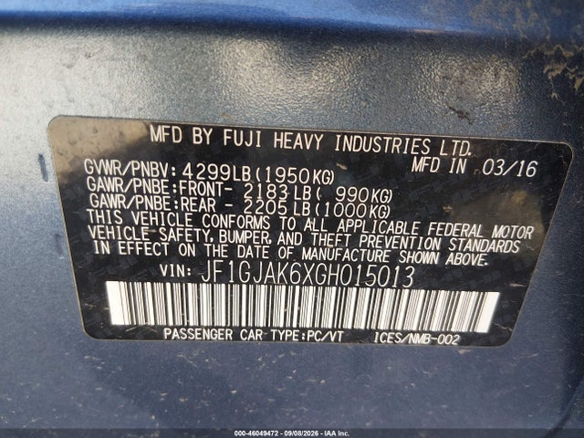 Продаж на аукціоні авто 2016 Subaru Impreza 2.0i Limited, vin: JF1GJAK6XGH015013, номер лоту: 46049472
