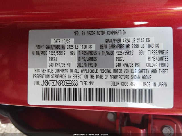 Aukcja sprzedaży 2024 Mazda Cx-5 2.5 S Premium Package, vin: JM3KFBDM8R0399888, numer aukcji: 46049482