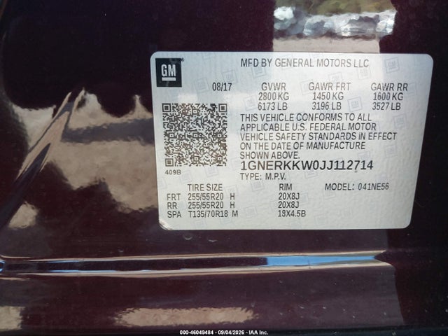 46049484 :رقم المزاد ، 1GNERKKW0JJ112714 vin ، 2018 Chevrolet Traverse Premier مزاد بيع