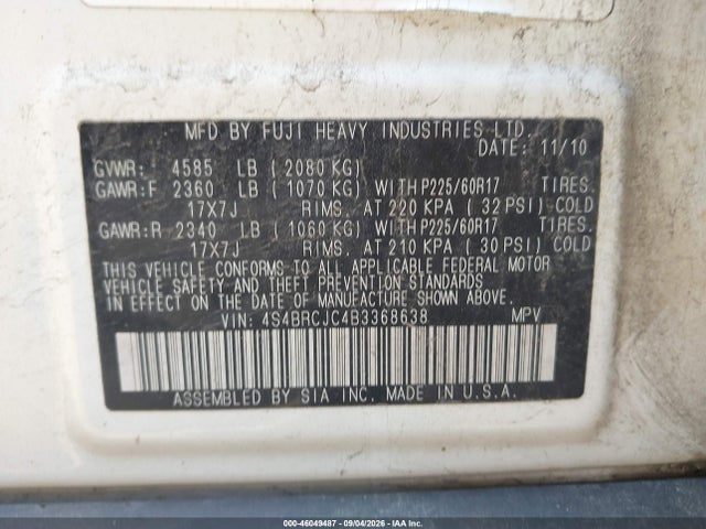 Aukcja sprzedaży 2011 Subaru Outback 2.5i Limited, vin: 4S4BRCJC4B3368638, numer aukcji: 46049487