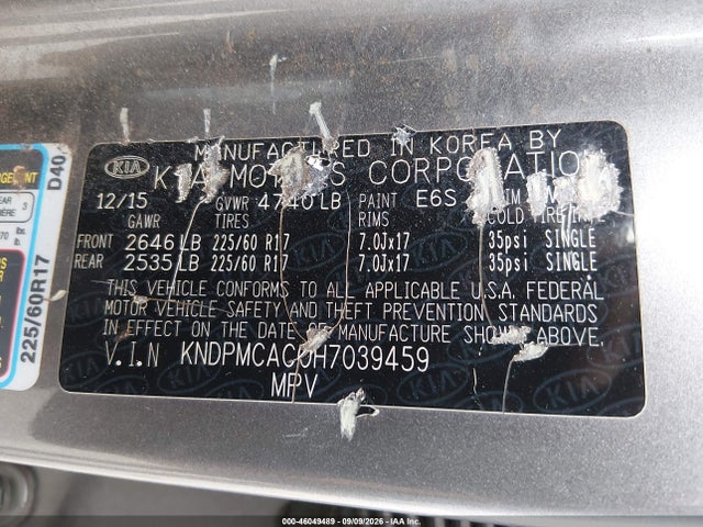 Aukcja sprzedaży 2017 Kia Sportage Lx, vin: KNDPMCAC0H7039459, numer aukcji: 46049489