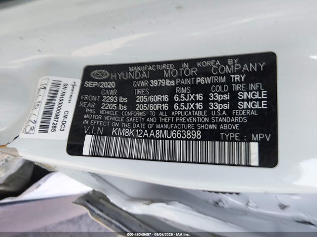 2021 Hyundai Kona Se მანქანა იყიდება აუქციონზე, vin: KM8K12AA8MU663898, აუქციონის ნომერი: 46049497