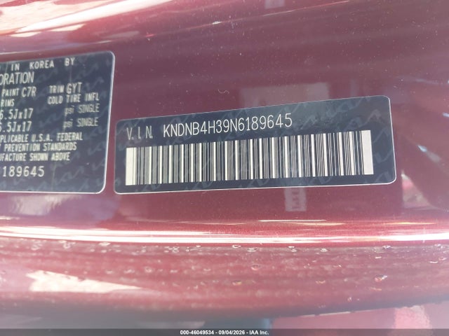 46049534 :رقم المزاد ، KNDNB4H39N6189645 vin ، 2022 Kia Carnival Mpv Lx Seat Package مزاد بيع