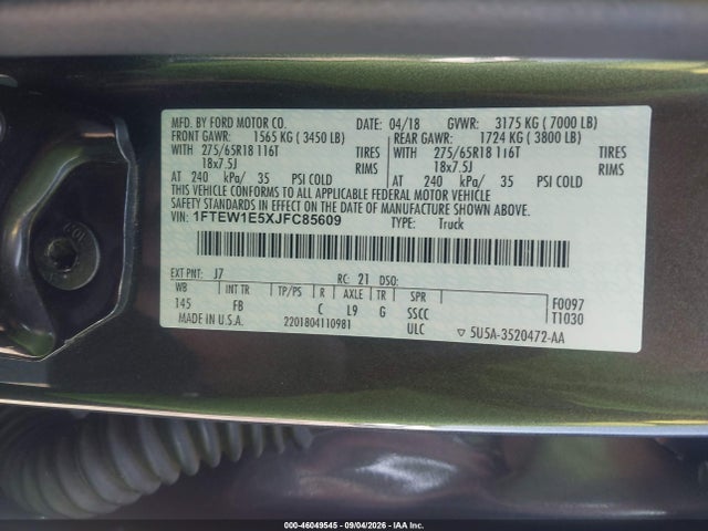 Продажа на аукционе авто 2018 Ford F-150 Xlt, vin: 1FTEW1E5XJFC85609, номер лота: 46049545