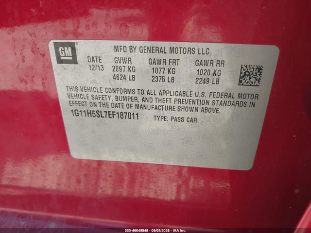 Продаж на аукціоні авто 2014 Chevrolet Malibu 1lz, vin: 1G11H5SL7EF187011, номер лоту: 46049548
