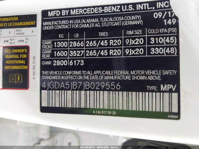 Aukcja sprzedaży 2018 Mercedes-benz Gle 350, vin: 4JGDA5JB7JB029556, numer aukcji: 46049576