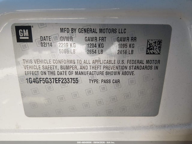 2014 Buick Lacrosse Premium Ii Group მანქანა იყიდება აუქციონზე, vin: 1G4GF5G37EF233755, აუქციონის ნომერი: 46049586