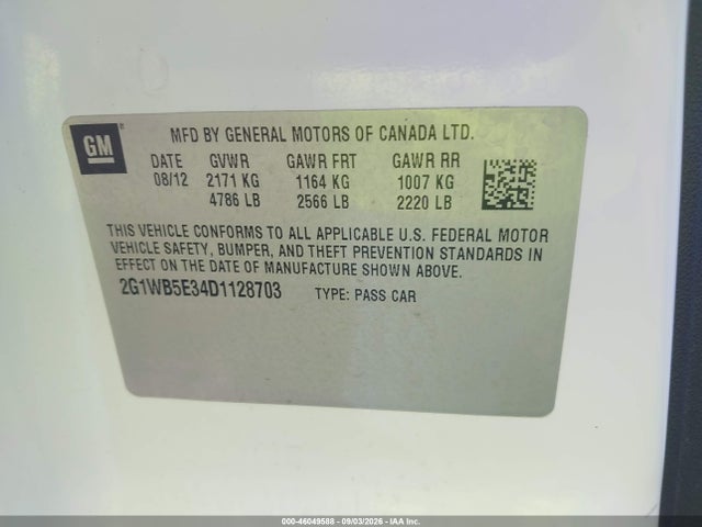 Продаж на аукціоні авто 2013 Chevrolet Impala Lt, vin: 2G1WB5E34D1128703, номер лоту: 46049588