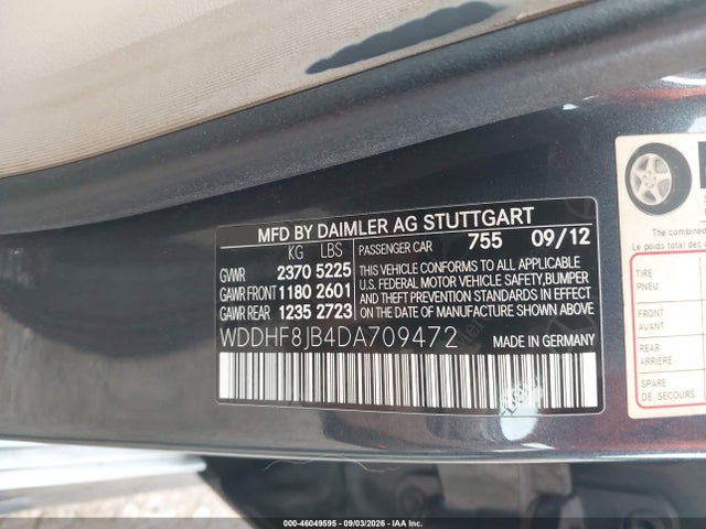 2013 Mercedes-benz E 350 4matic მანქანა იყიდება აუქციონზე, vin: WDDHF8JB4DA709472, აუქციონის ნომერი: 46049595