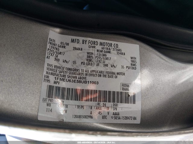 2008 Ford Explorer Xlt მანქანა იყიდება აუქციონზე, vin: 1FMEU63E58UB11003, აუქციონის ნომერი: 46049604