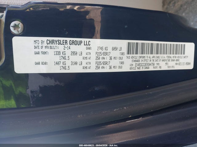 2014 Dodge Grand Caravan Sxt მანქანა იყიდება აუქციონზე, vin: 2C4RDGCG3ER304790, აუქციონის ნომერი: 46049623