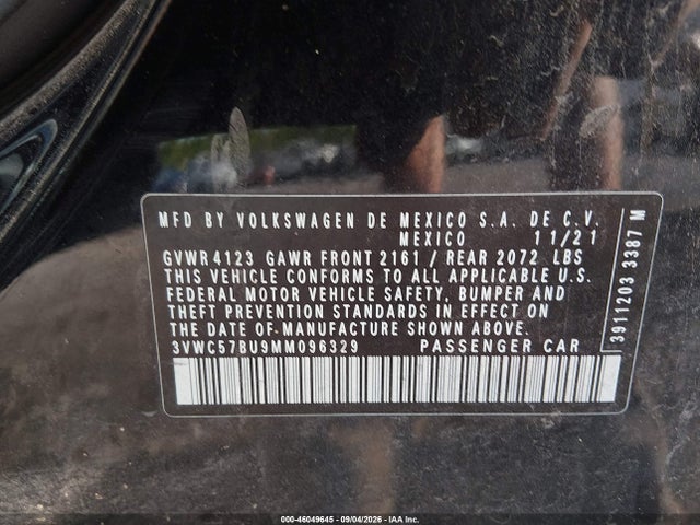 46049645 :رقم المزاد ، 3VWC57BU9MM096329 vin ، 2021 Volkswagen Jetta مزاد بيع