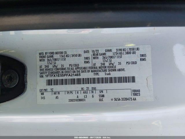 2023 Ford F-150 Xl მანქანა იყიდება აუქციონზე, vin: 1FTFX1E55PFA21465, აუქციონის ნომერი: 46049660