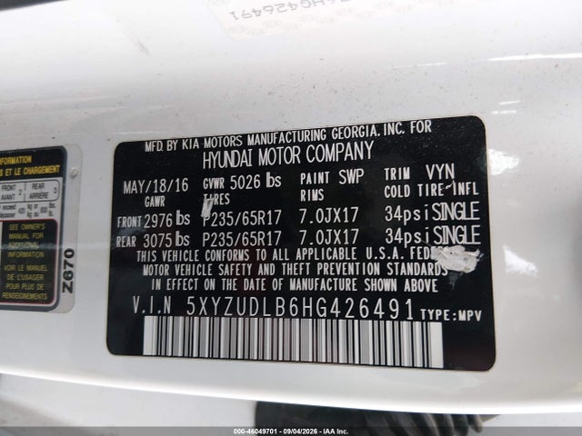Продаж на аукціоні авто 2017 Hyundai Santa Fe Sport 2.4l, vin: 5XYZUDLB6HG426491, номер лоту: 46049701