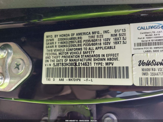 Aukcja sprzedaży 2013 Acura Rdx, vin: 5J8TB3H38DL014631, numer aukcji: 46049710