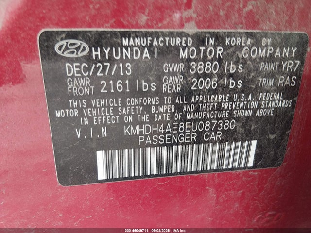 Aukcja sprzedaży 2014 Hyundai Elantra Se, vin: KMHDH4AE8EU087380, numer aukcji: 46049711