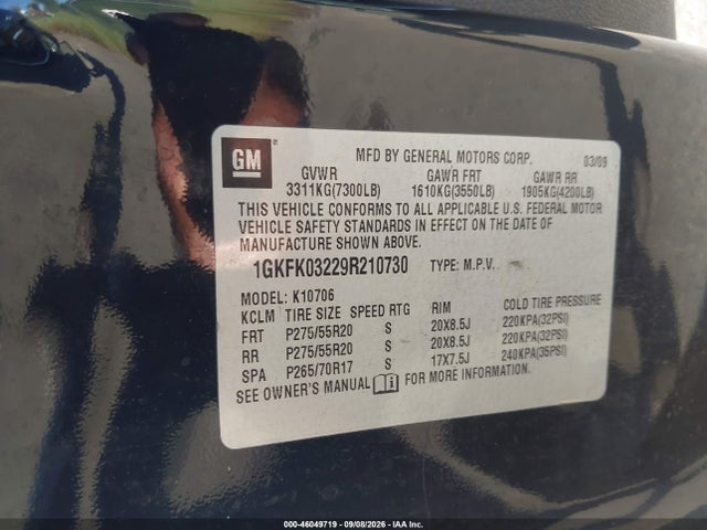 Продажа на аукционе авто 2009 Gmc Yukon Denali Denali, vin: 1GKFK03229R210730, номер лота: 46049719