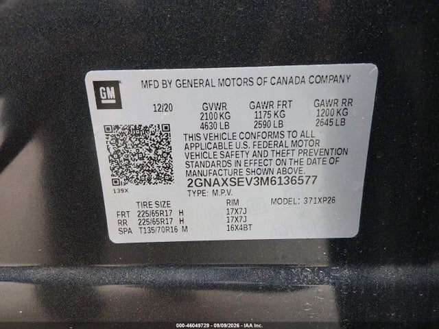 Продажа на аукционе авто 2021 Chevrolet Equinox Awd Ls, vin: 2GNAXSEV3M6136577, номер лота: 46049729