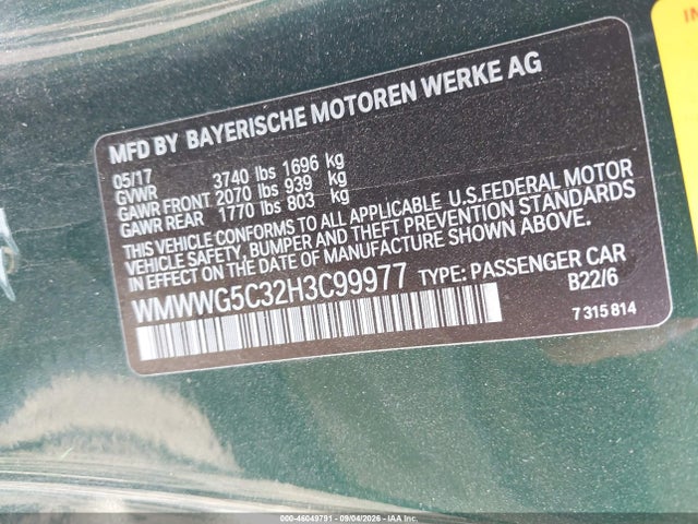 2017 Mini Convertible Cooper მანქანა იყიდება აუქციონზე, vin: WMWWG5C32H3C99977, აუქციონის ნომერი: 46049791