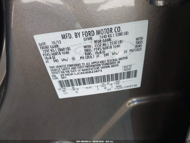 Продажа на аукционе авто 2013 Ford Edge Sel, vin: 2FMDK3JC6DBB23873, номер лота: 46049814