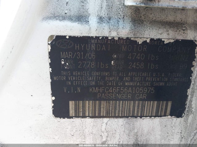 Продаж на аукціоні авто 2006 Hyundai Azera Limited/se, vin: KMHFC46F56A105975, номер лоту: 46049816