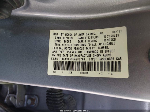 Продажа на аукционе авто 2017 Honda Accord Sport, vin: 1HGCR2F55HA206746, номер лота: 46049821