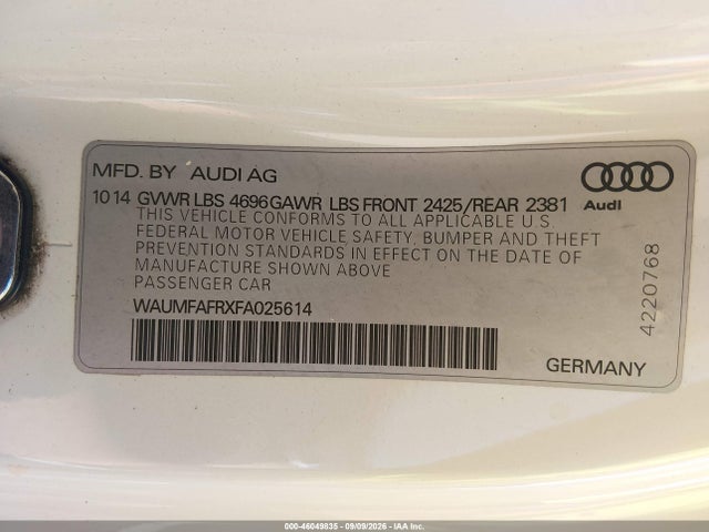 Продажа на аукционе авто 2015 Audi A5 2.0t Premium, vin: WAUMFAFRXFA025614, номер лота: 46049835