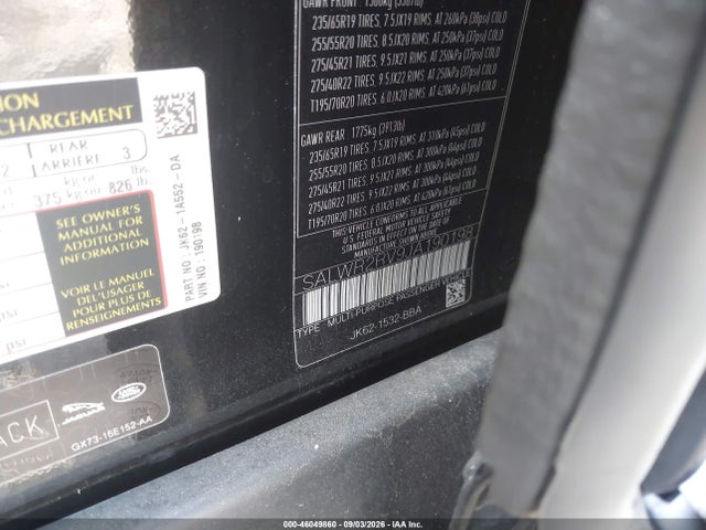 2018 Land Rover Range Rover Sport Hse მანქანა იყიდება აუქციონზე, vin: SALWR2RV9JA190198, აუქციონის ნომერი: 46049860