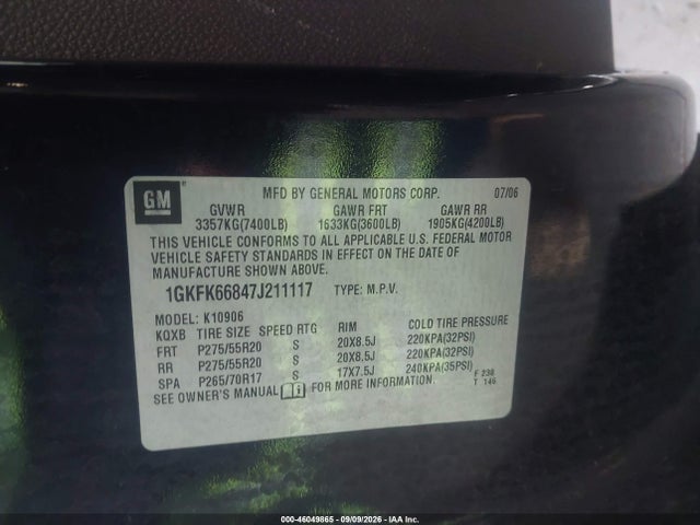 Aukcja sprzedaży 2007 Gmc Yukon Xl 1500 Denali, vin: 1GKFK66847J211117, numer aukcji: 46049865