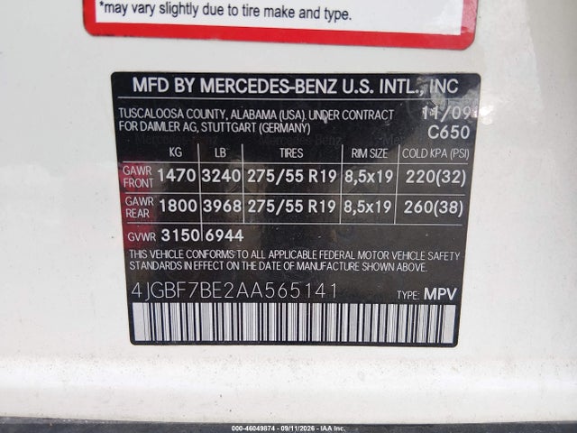 2010 Mercedes-benz Gl 450 4matic მანქანა იყიდება აუქციონზე, vin: 4JGBF7BE2AA565141, აუქციონის ნომერი: 46049874
