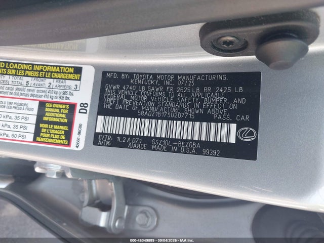 46049889 :رقم المزاد ، 58ADZ1B17SU207715 vin ، 2025 Lexus Es 350 مزاد بيع